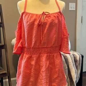 Lane Bryant Orange Textured Two-Piece Cold-Shoulder Shirt Size 14 Women's